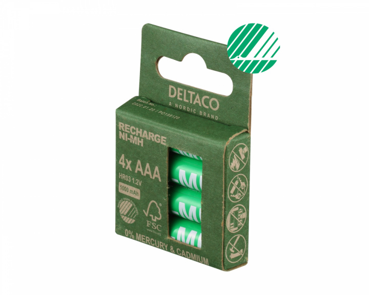 Deltaco  Ladattava AAA-paristot, 1000mAh, 4-pack