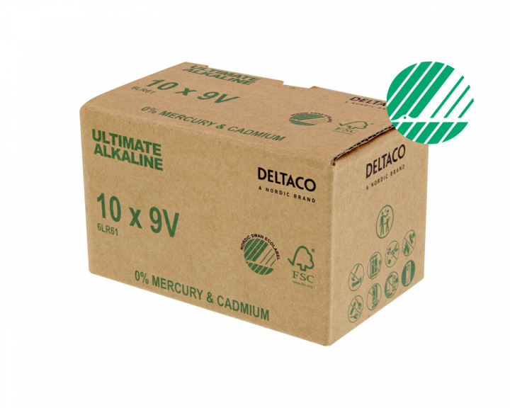 Deltaco Ultimate Alkaline 9V-Paristot, 10-pack (Bulk)