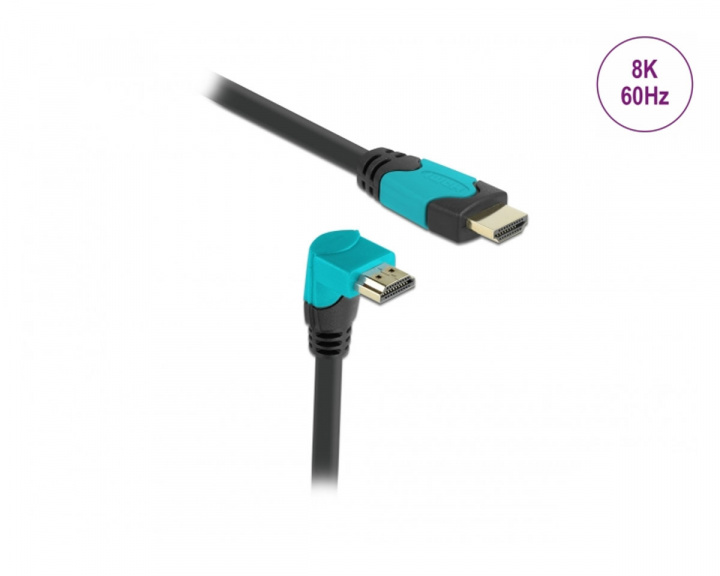 Delock High Speed HDMI-kaapeli 2.1, 90° alaspäin - Musta - 2m