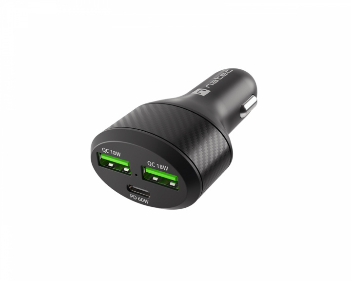 Natec Coney autolaturi - 2x USB-A 1x USB-C 84W PD 3.0 - Musta