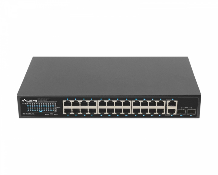 Lanberg 24-porttinen Kytkin, 1GB POE+/2X GB 2X SFP RACK 19” Gigabit Ethernet 360W