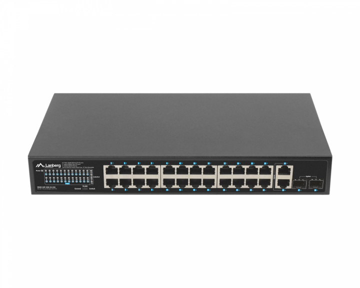 Lanberg 24-porttinen Kytkin, 1GB POE+/2X GB 2X SFP RACK 19” Gigabit Ethernet 250W