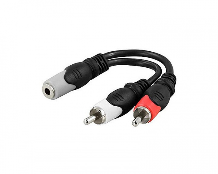 Deltaco Multimediasovitin, 3,5mm naaras - 2x RCA uros 10cm