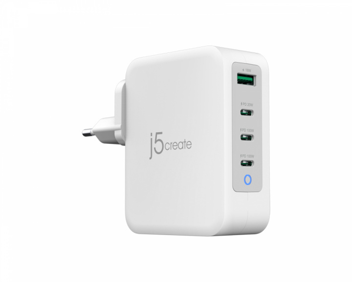 j5create Wall Charger GaN, 130 W, 3x USB-C, 1x USB-A, 4-Port Charger - Verkkovirtalaturit