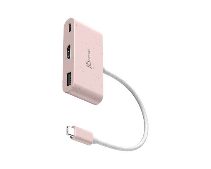 j5create USB-C-HDMI 4K ja USB Type-A 90 W Teholla -  Vaaleanpunainen