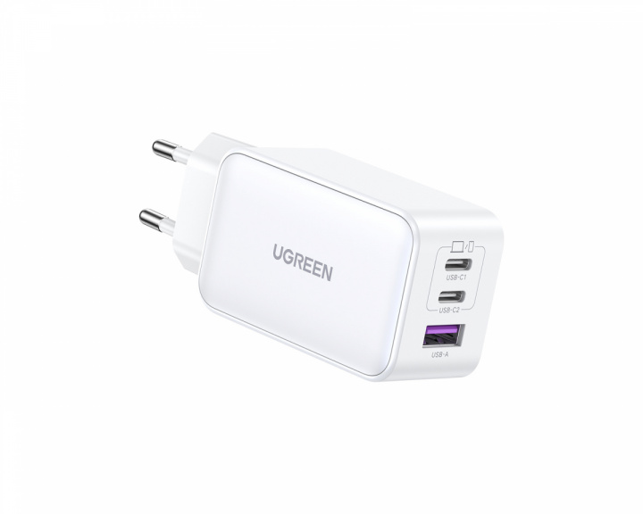 UGREEN Nexode 65W 3-Port PD GaN Fast Wall Charger - Valkoinen Verkkovirtalaturit