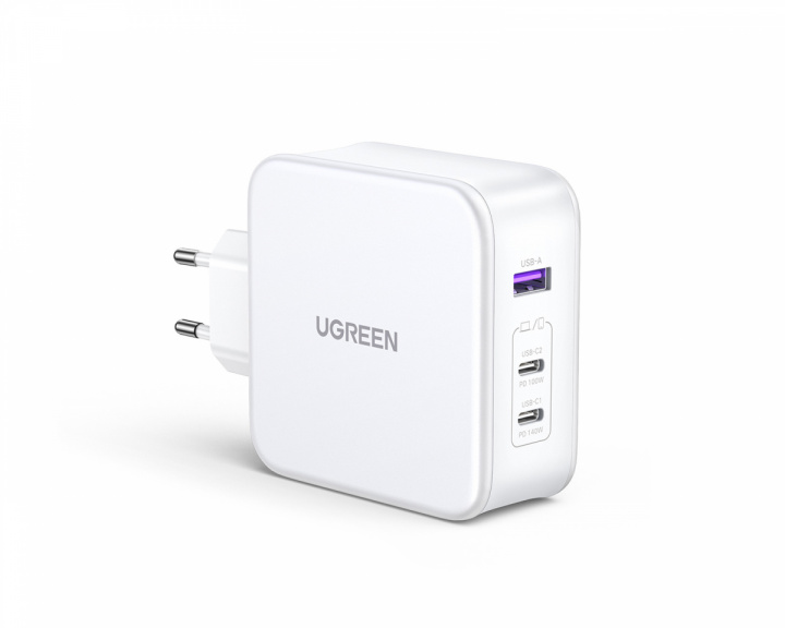 UGREEN Nexode 140W USB-C PD GaN - 3-Port Wall Charger + USB-C Cable 1.5m - Valkoinen Verkkovirtalaturit