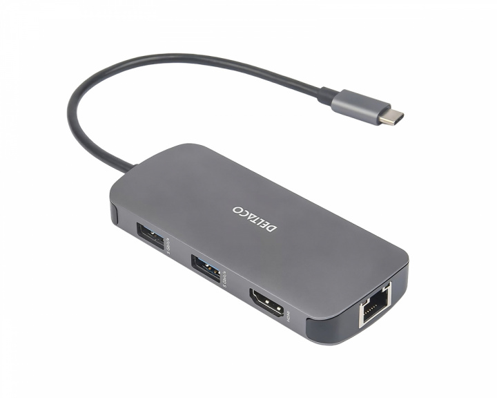 Deltaco USB-C Telakointiasema 8 Portilla - Harmaa