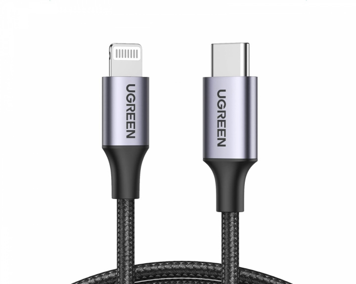 UGREEN Alumiinikuorella punottu USB-C to Lightning kaapeli 1m - Musta