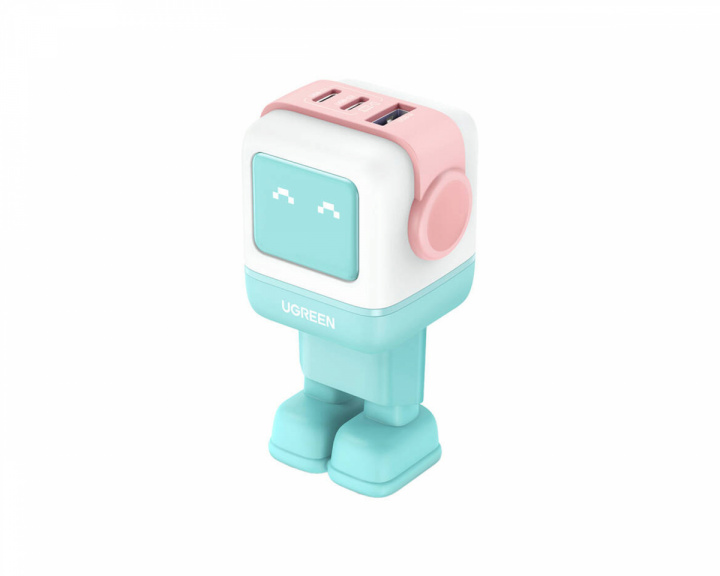 UGREEN Uno Robot GaN 65W Pikalaturi - 3 port - Vaaleanpunainen/Sininen