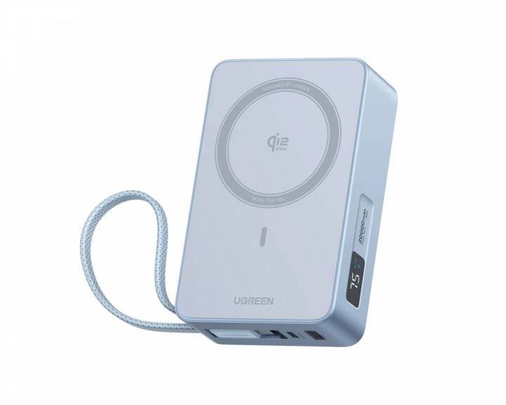UGREEN MagFlow Qi2.2 25W 20000mAh Akun Latauslaite Vetokelalla