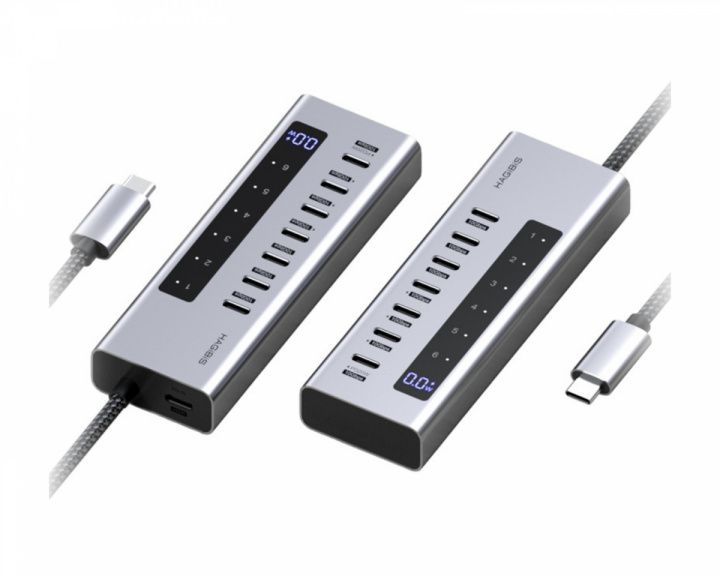  USB-C-keskitin latausasemalla ja LED-näytöllä