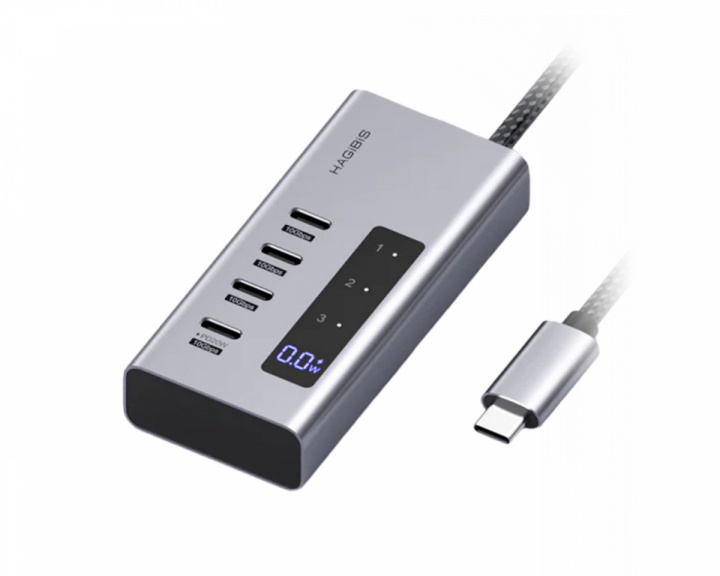 Hagibis USB-C-keskitin latausasemalla ja LED-näytöllä
