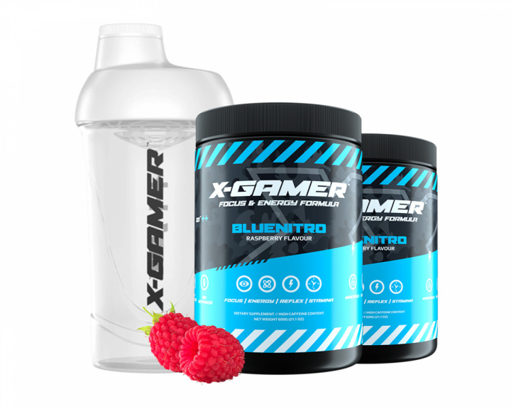 X-Gamer 2 x 600g X-Tubz Bluenitro - 60 Annosta + Sekoitin