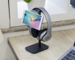 Aluminum Headphone Stand with Tiltable Phone Holder  - Musta kuuloketeline