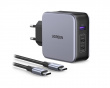 Nexode 140W USB-C PD GaN - 3-Port Wall Charger + USB-C Cable 1.5m - Musta Verkkovirtalaturit