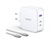 Nexode 140W USB-C PD GaN - 3-Port Wall Charger + USB-C Cable 1.5m - Valkoinen Verkkovirtalaturit