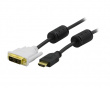 DVI-D uros - HDMI Kaapeli uros 2m Musta